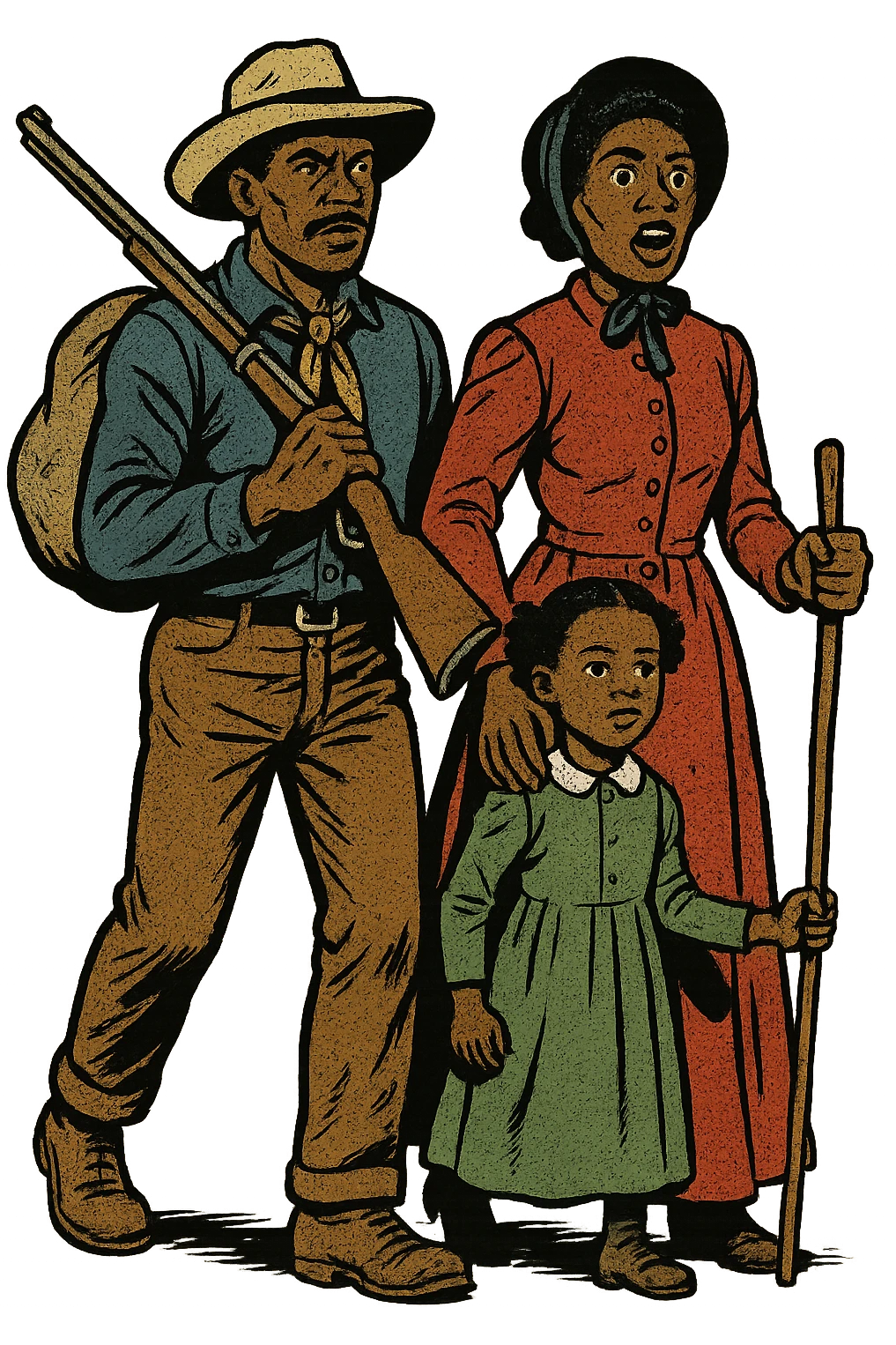 The full bodies of an African American black exoduster family in the American West in 1879 emoji