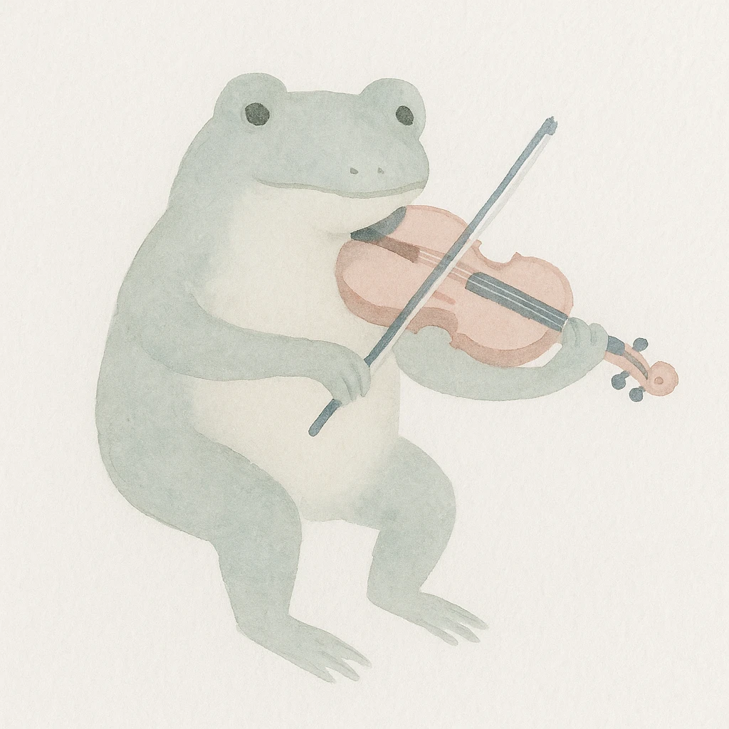 frog playing the violin, watercolor art style emoji