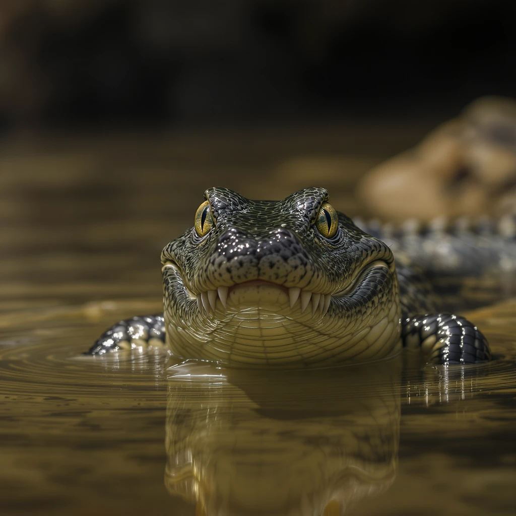 black caiman, realistic style, detailed scales, fierce expression, semi-aquatic pose emoji