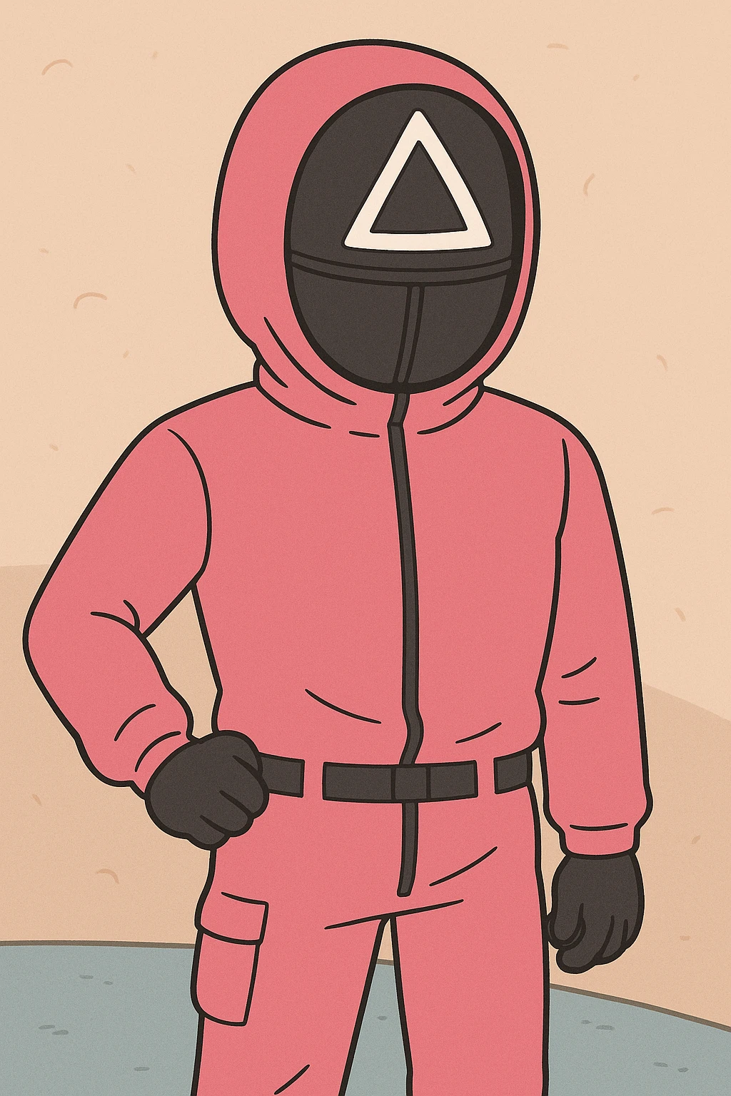 cartoon style squid game guard with pink jumpsuit emoji