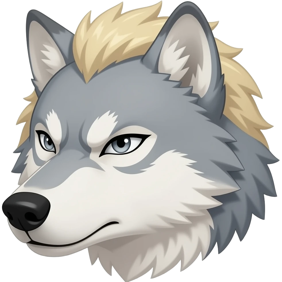 angry face alpha light gray blonde wolf head little bit anime eyes realistic Turn sideways light gray eyes dead stare emoji