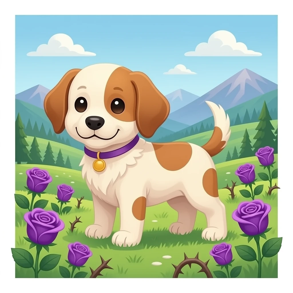 Out line of Cute puppies with purple roses and valley of thorns emoji