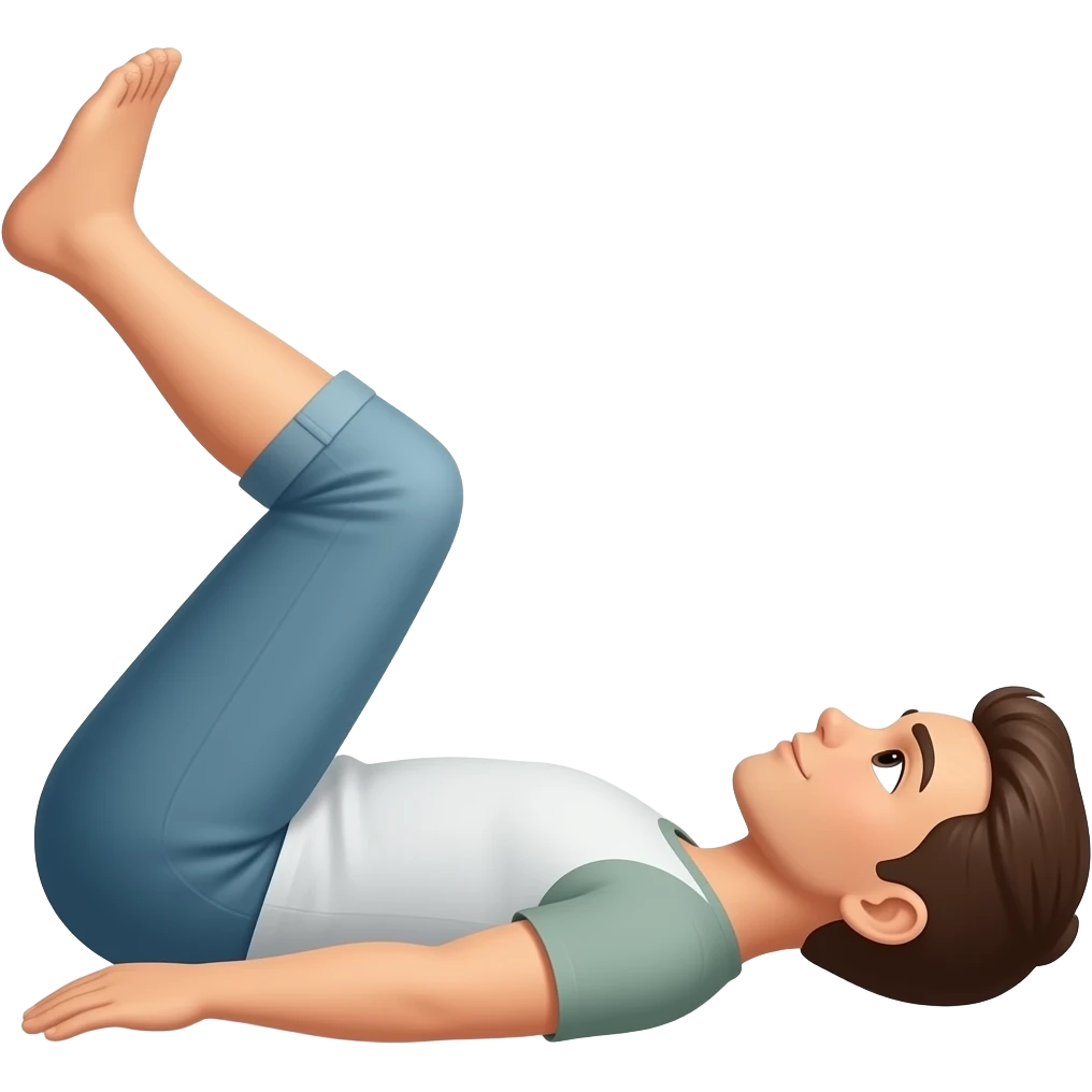 one knee up 45 degree. the other knee is down on the ground lying on back. from side emoji