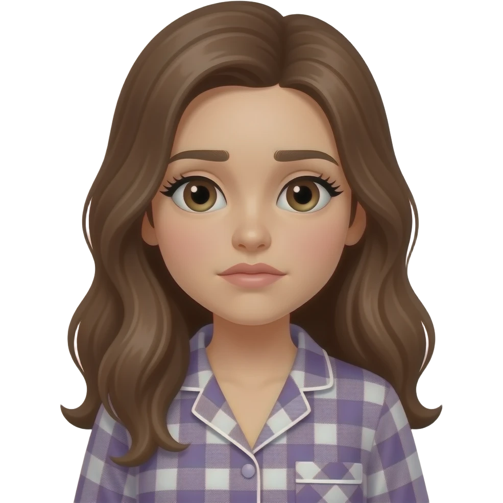 girl with long brown hair with mascara under her eyes hungover wearing plaid pajamas emoji