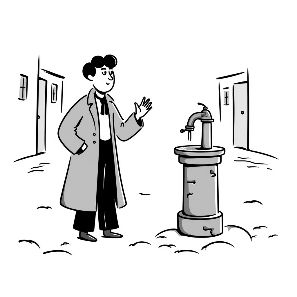 Victorian man with a broken water pump in a dirty street emoji