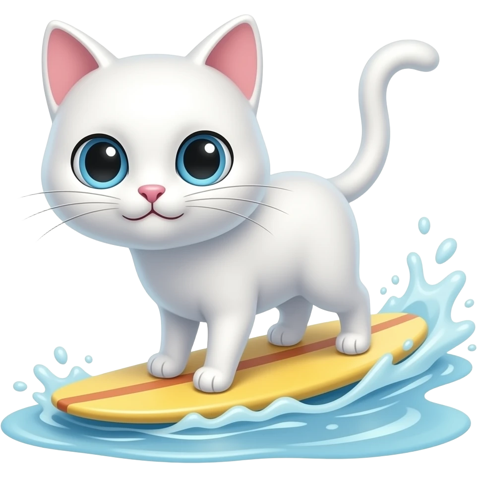 white very thin cute cat surfing emoji