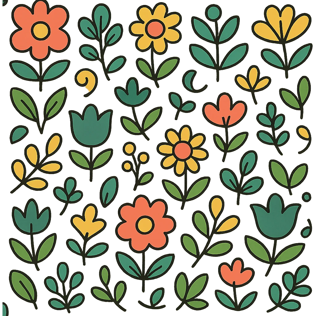 Seamless pattern with soft floral elements in retro Scandinavian style. emoji