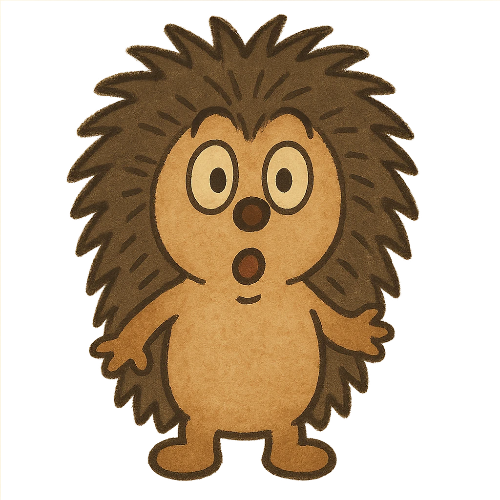 emoji of a surprised, fluffy hedgehog from a Soviet cartoon, in the style of Soviet animation with soft colors, transparent background emoji