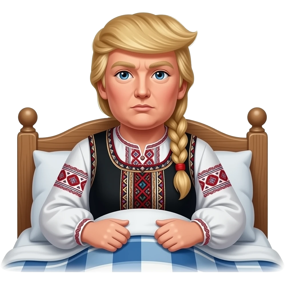 a russian peasant Trump in national suit waking up in her house emoji