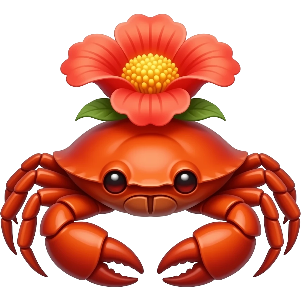 A red crab with a red flower glowing glowing on its back red eyes facing forward emoji