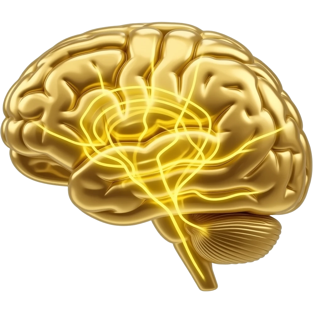 visible glowing gold brain inside, neural connections lighting up emoji