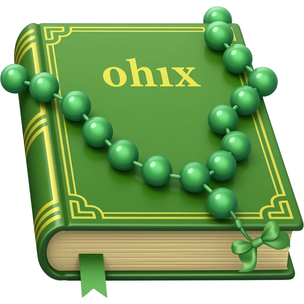 Bíblia Sagrada com rosário ambos na cor verde emoji