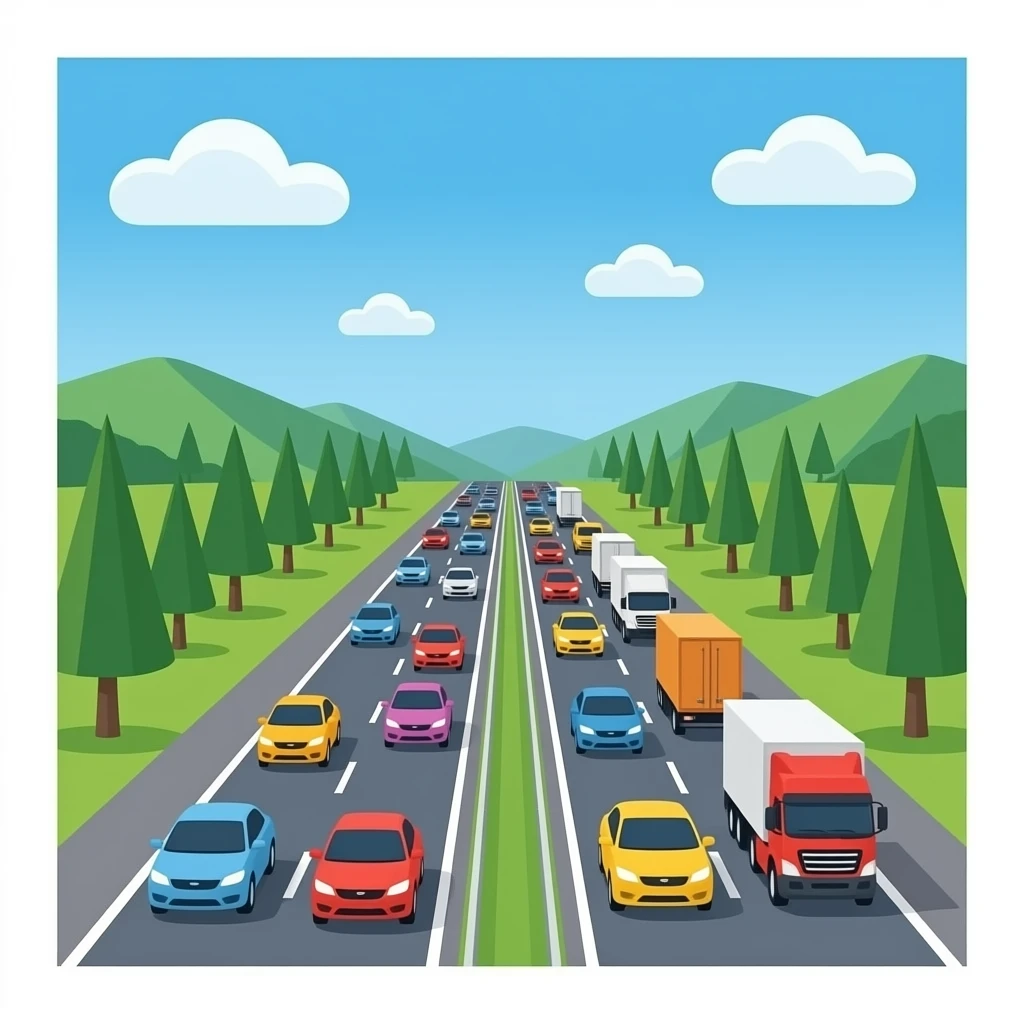 Highway full of cars trucks and vans emoji