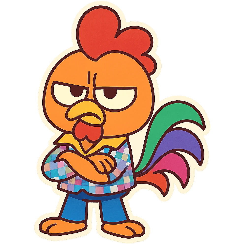 Coq disco qui perd patience en style cartoons enfant style gumball  emoji