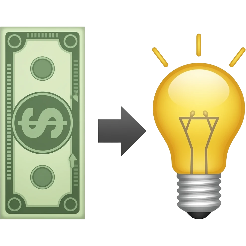 left money and middle arrow and right idea emoji