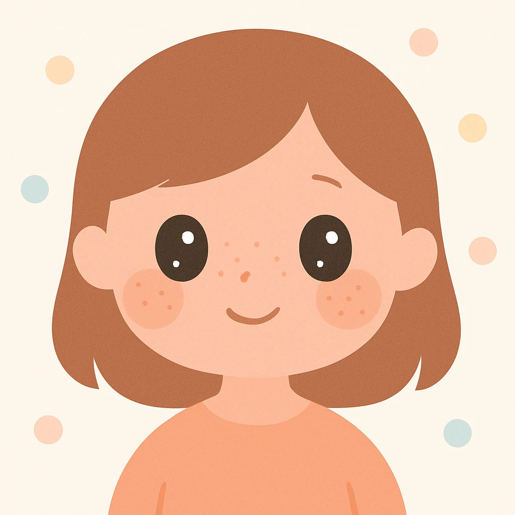 a girl with a cute peachy face, soft pastel colors, subtle freckles, shy smile, clean background emoji
