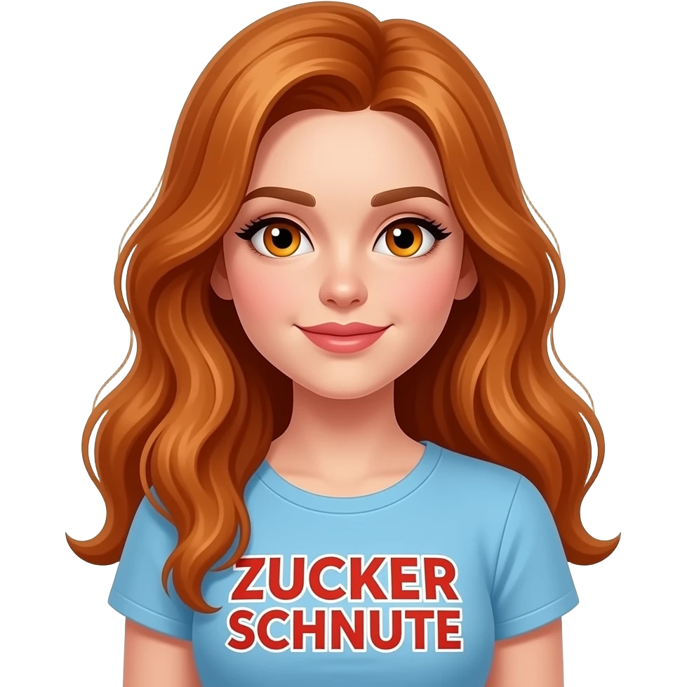 sexy girl with long ginger hair and ginger eyes a top with ZUCKER SCHNUTE written on it emoji