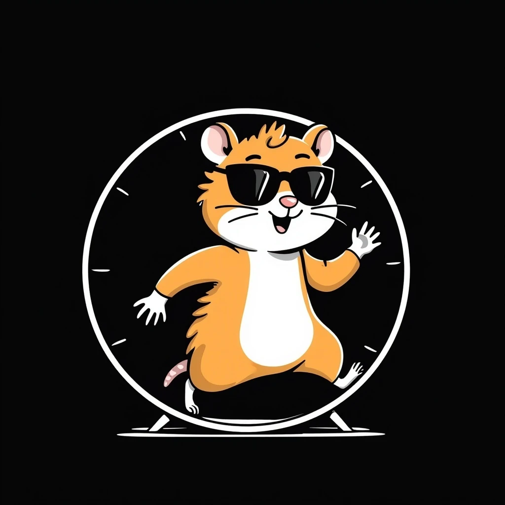 unique, colorful, mature, modern, highly realistic hamster with cool glasses, running energetically, hand-drawn look, solid black background emoji