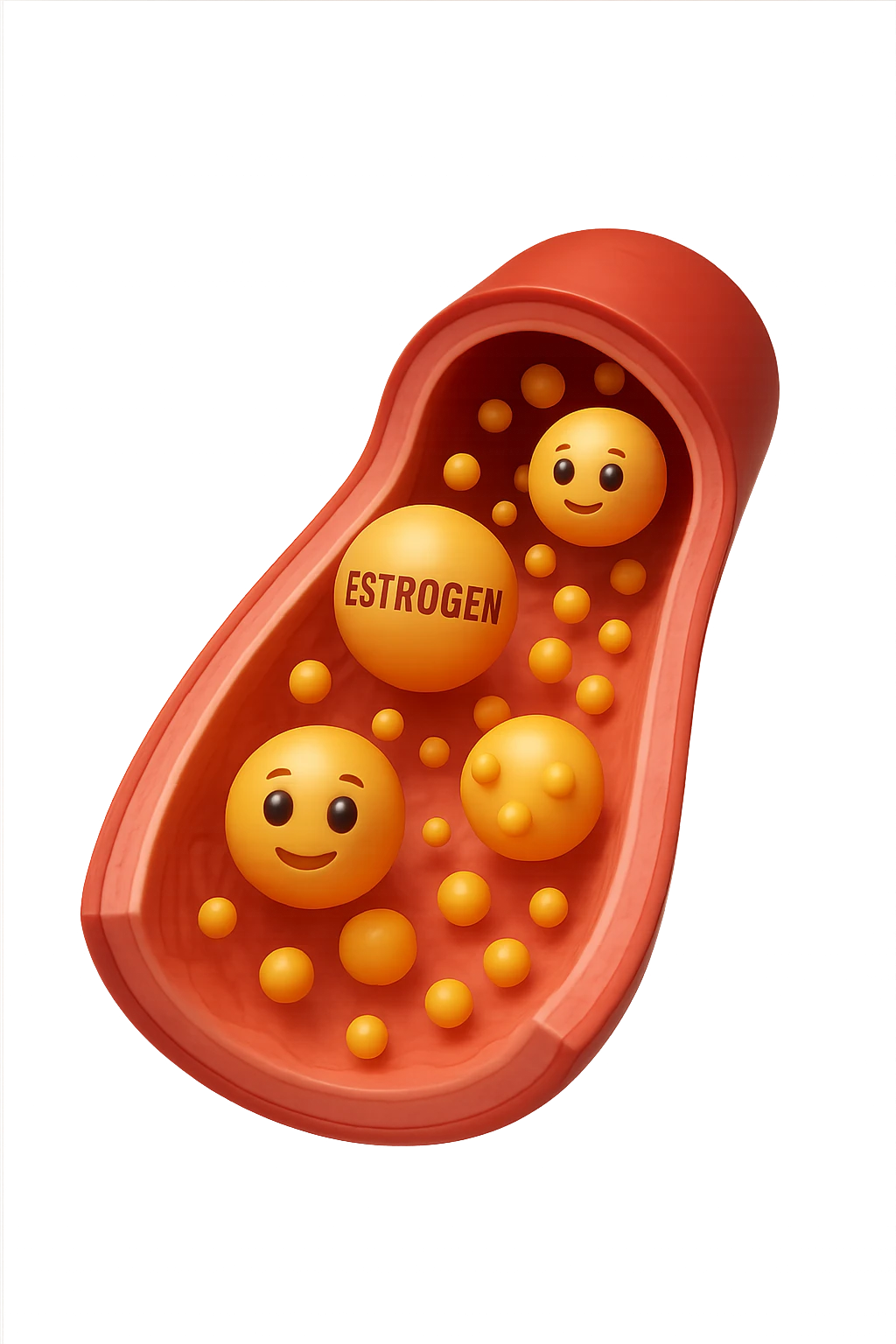 EMOJI STILE IPHONE 3D DI particelle di ormoni estrogeni che circolano in una vena umana emoji