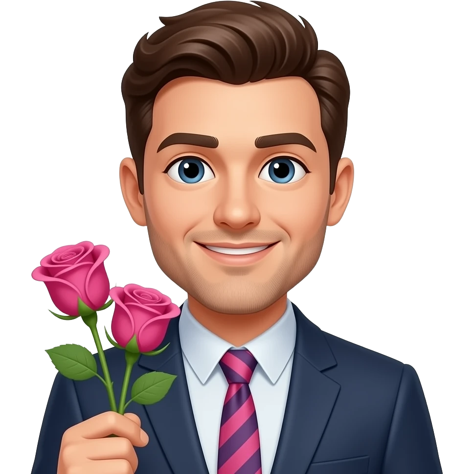 Man Holding Pink Roses closeup, bust size emoji