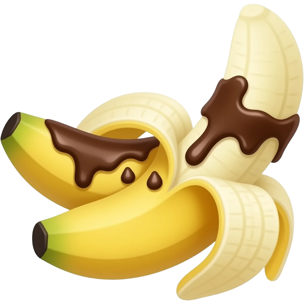 banana treat without skin and chocolate sauce emoji
