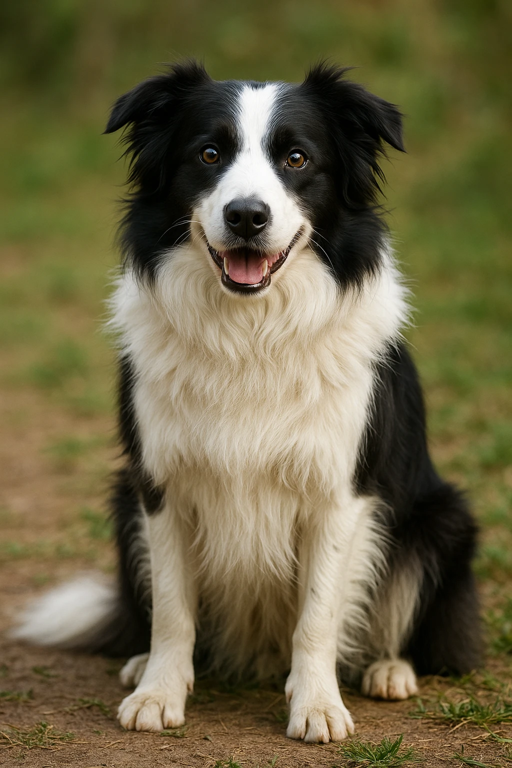realistic Argentinian Border Collie dog, friendly expression, sitting pose, lush fur, vibrant eyes emoji