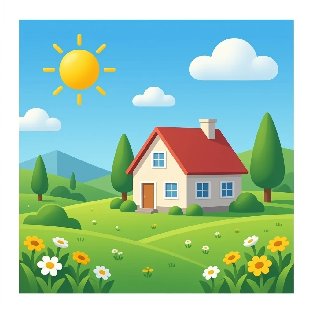 paisaje soleado con una casa de fondo emoji