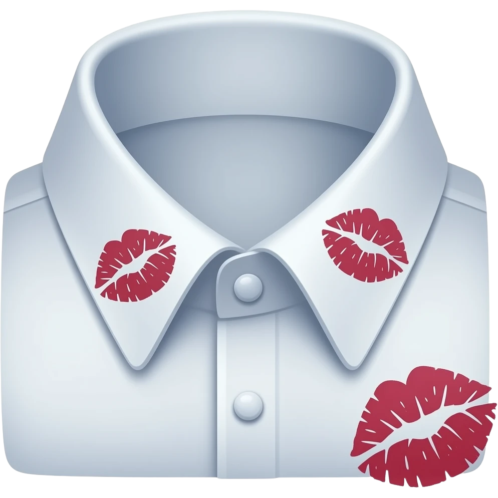 A shirt collar with lipstick kiss marks emoji