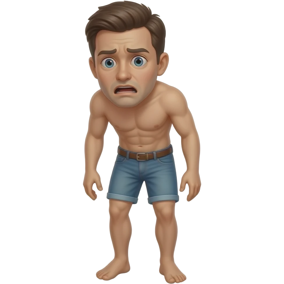 Naked man standing looking scared full body emoji