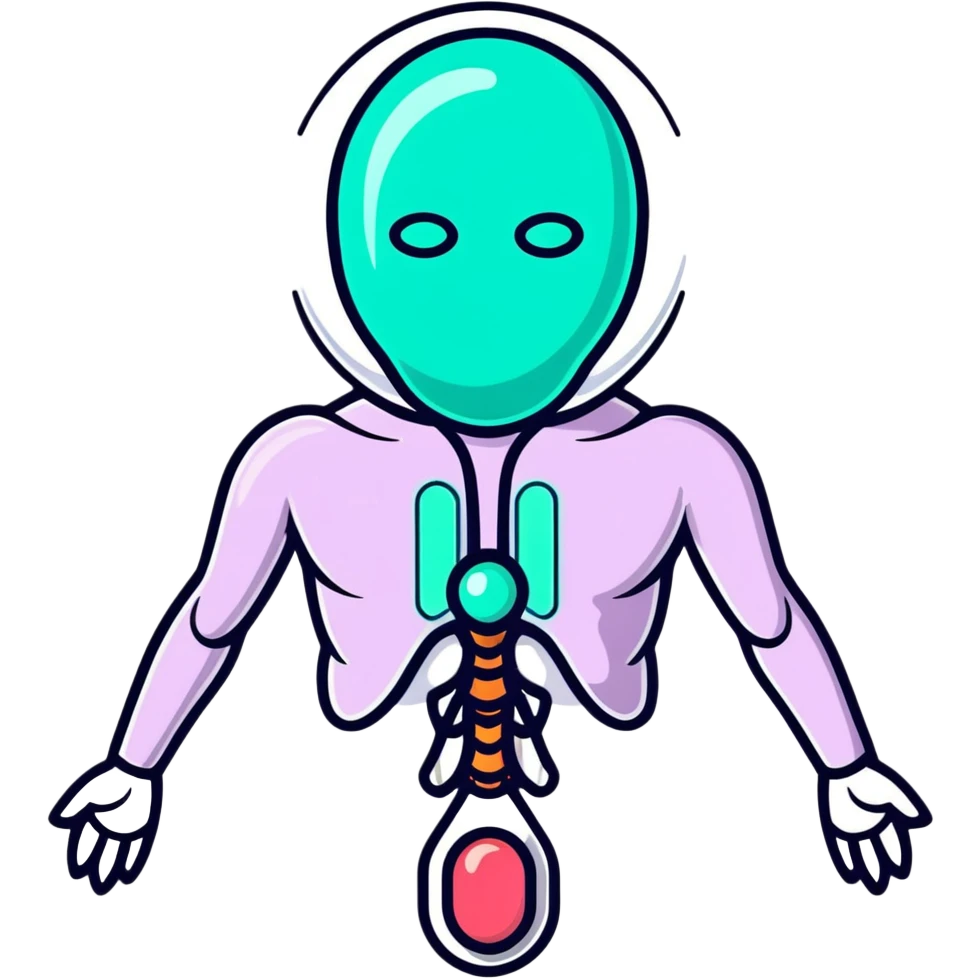 Silver semi-transparent capsule floating next to an ethereal glowing immune system figure, with a small shining shield over a luminous thyroid gland emoji