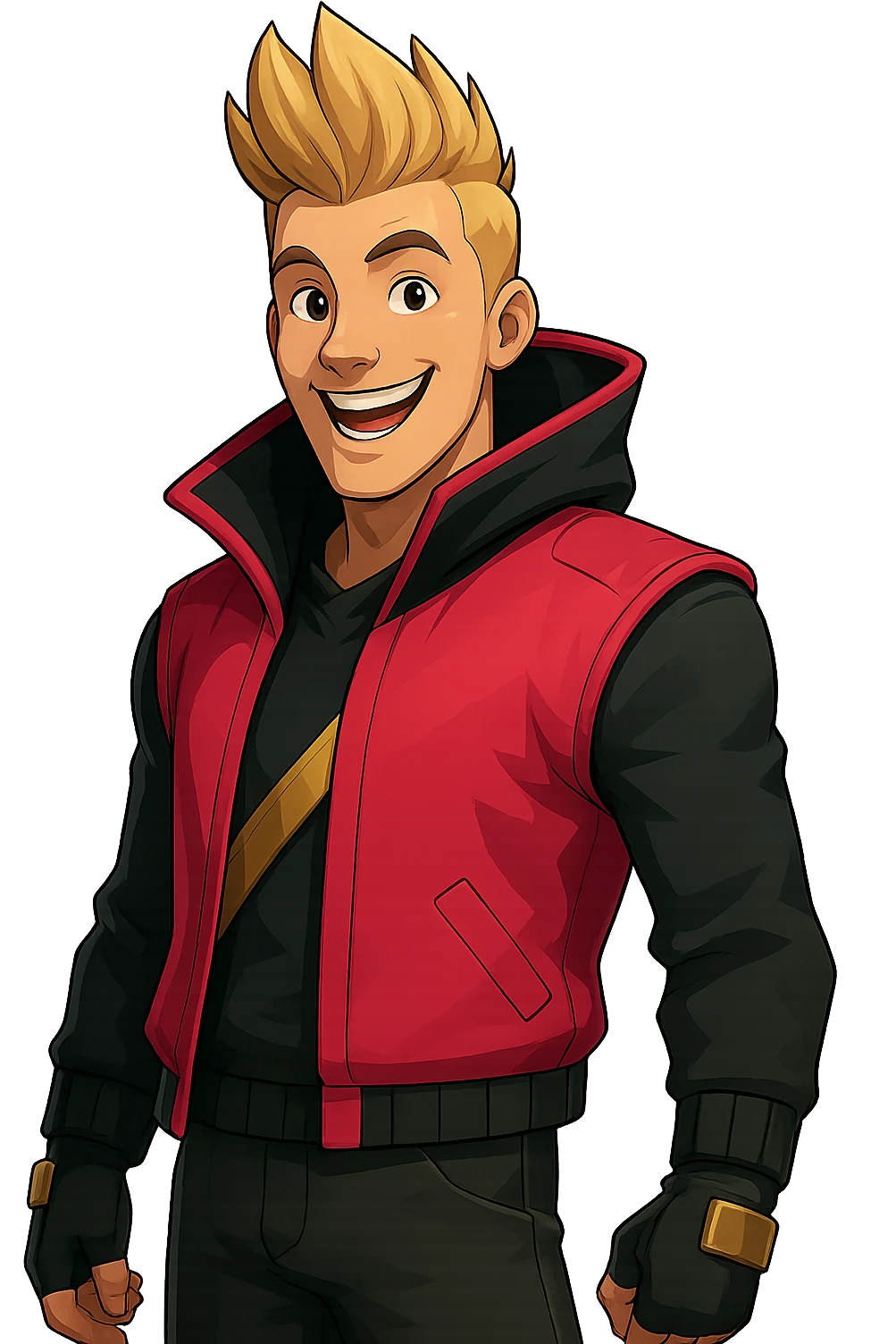Make the Fortnite Drift skin look happy with a big smile and bright eyes, keeping the stylized look, transparent background. emoji