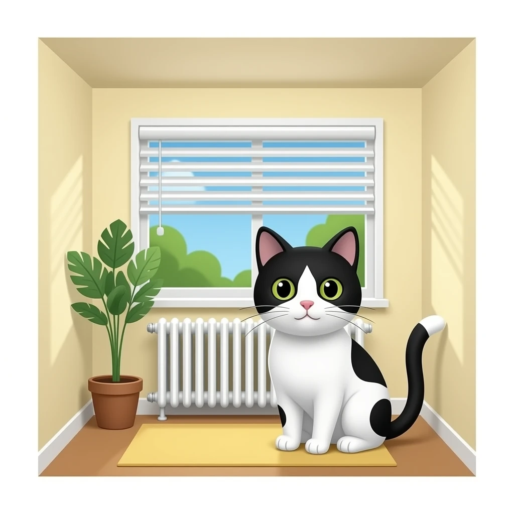 black and white cat cute room heater window blinds emoji