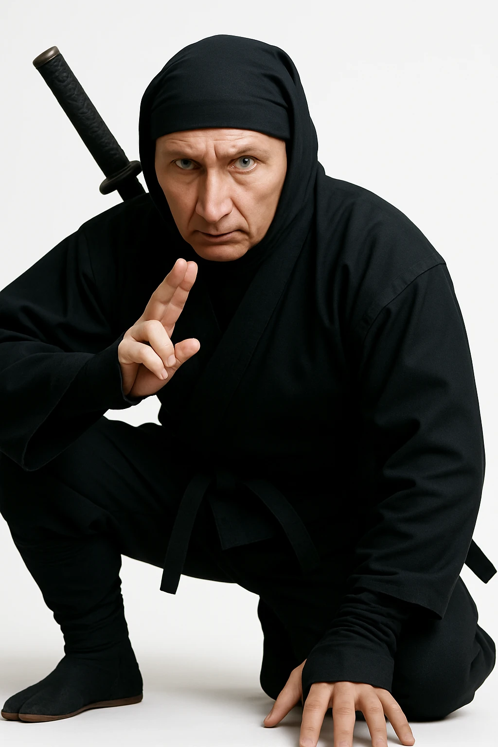 Realistic Putin as a ninja, white background emoji