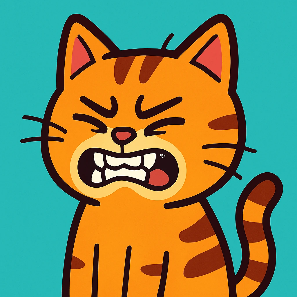 funny cartoon cat making a grimace as if something strange is in its mouth, cute style, vibrant toon style emoji