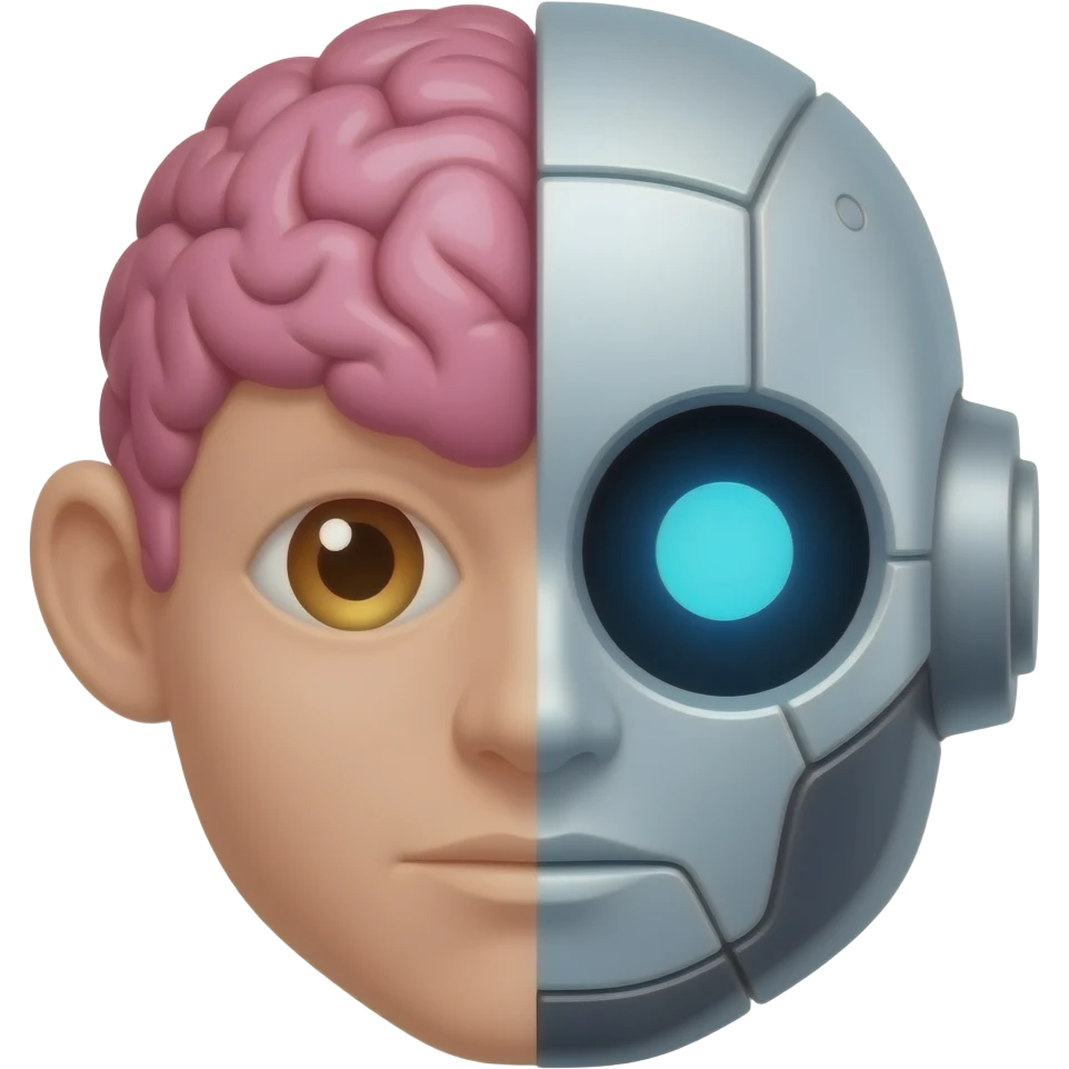 Un cerebro mitad humano mitad robot emoji