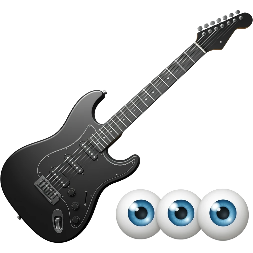 A black metal guitar with eyeballs emoji