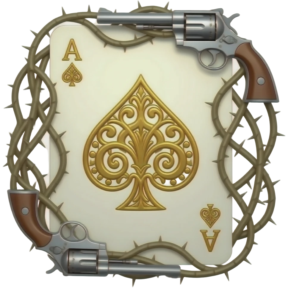 richly ornamented spade ace surrounded by tendrils of thorns and antique revolvers emoji