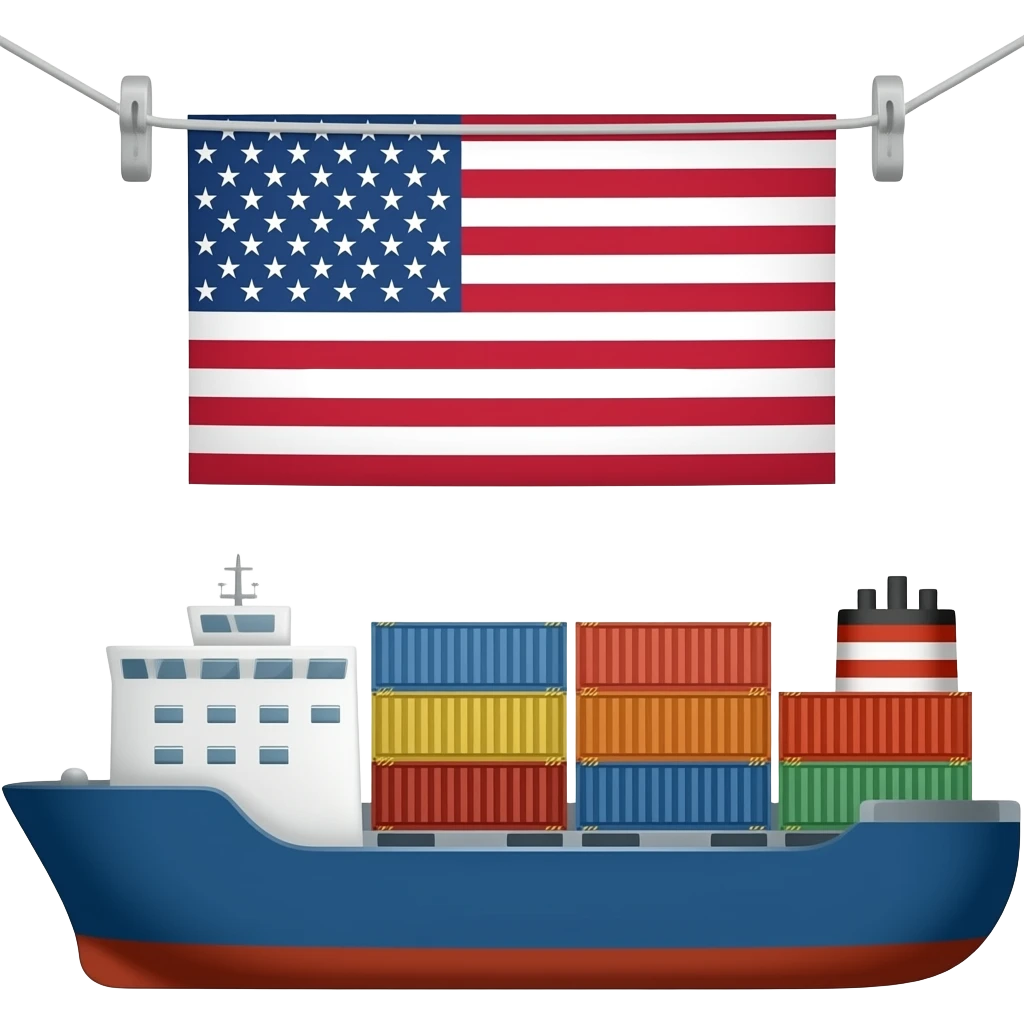 The cargo ship carried 4 large containers, with an American flag hanging horizontally emoji