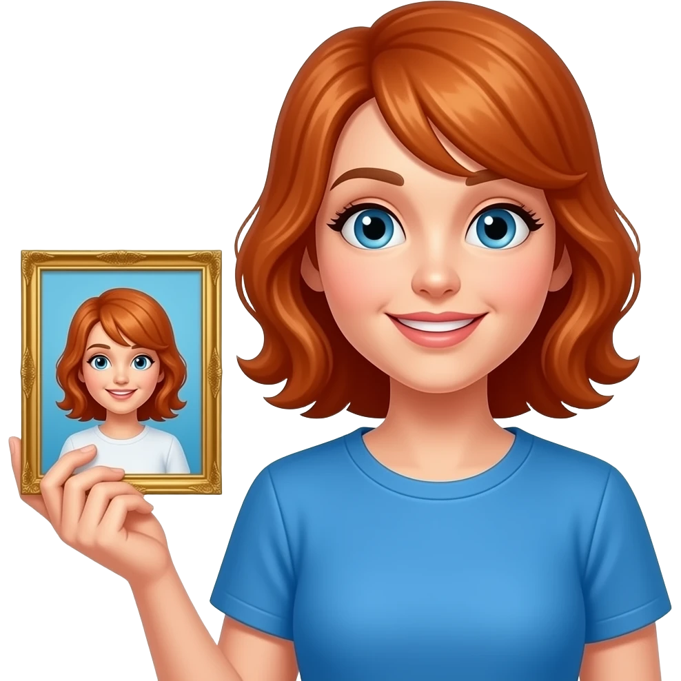 baju biru  rambut merah perempuan mainan emoji