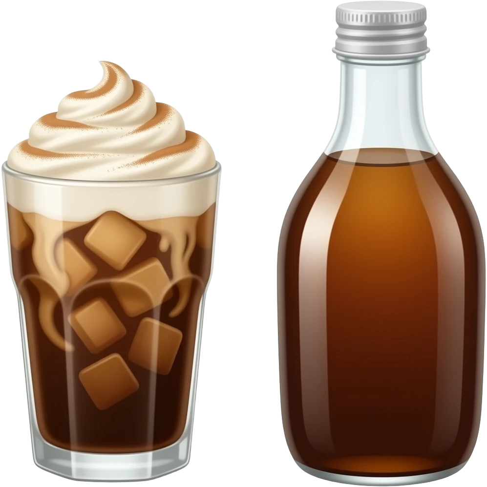 Brown sugar Iced coffee with brown sugar cold foam and cinnamon powder, and a brown sugar syrup bottle emoji