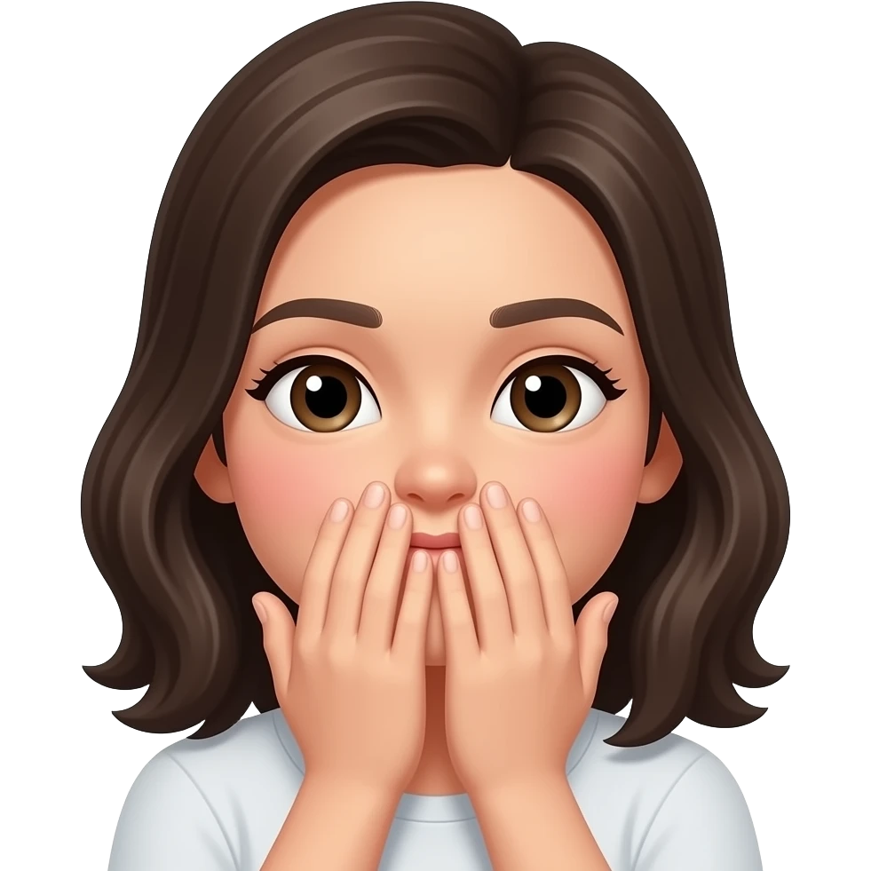 A blushing emoji with hands covering the mouth emoji