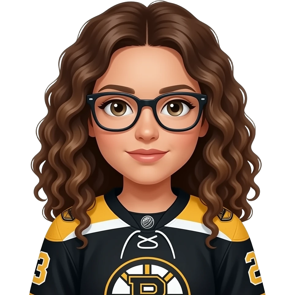 Female boston bruins with glasses and bangs curly hair emoji