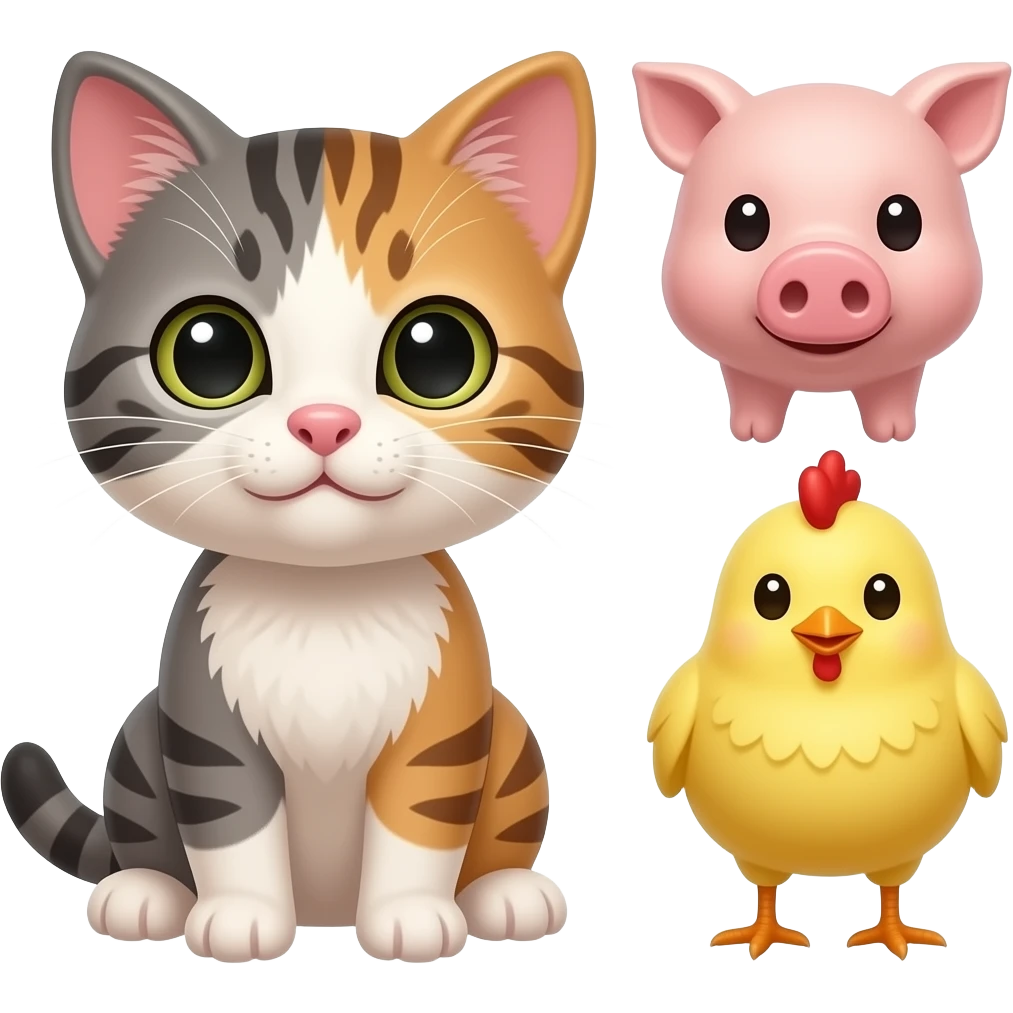 Kitten, piglet, and chick emoji