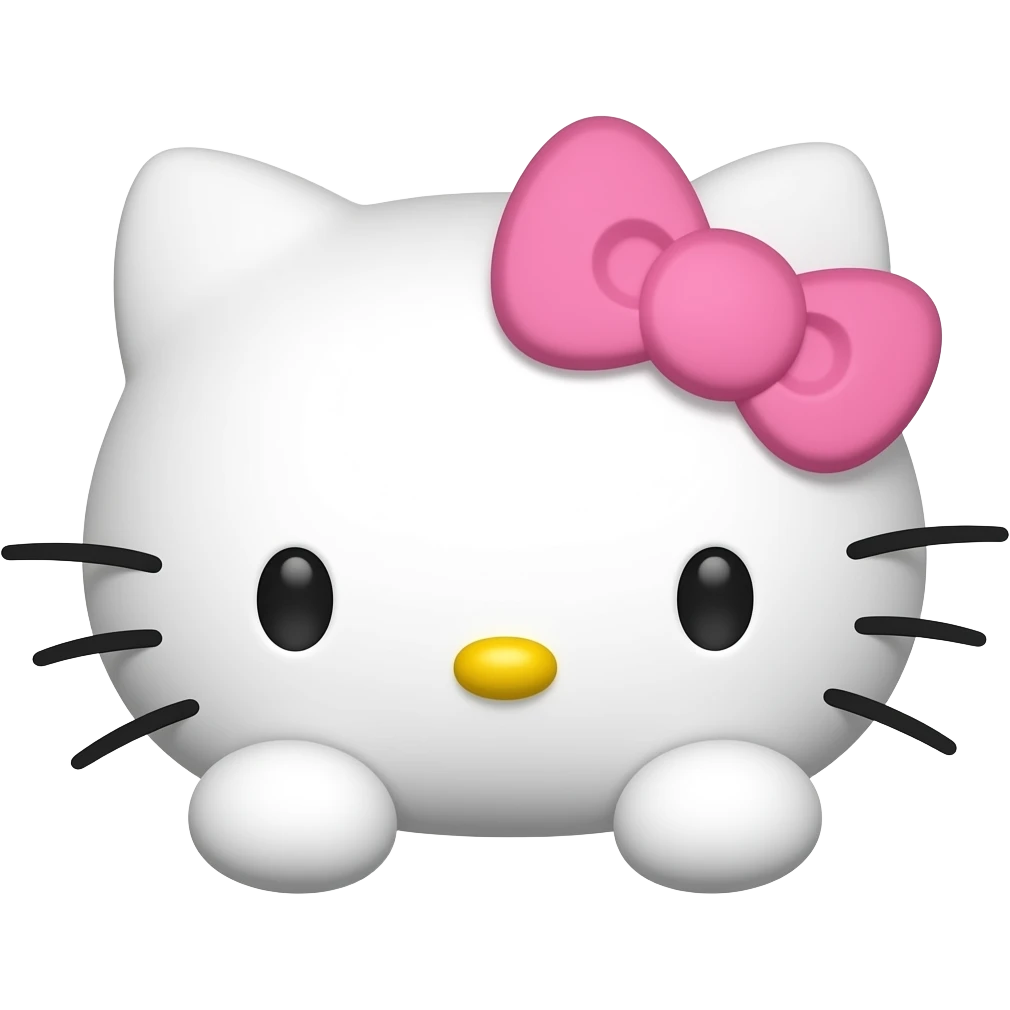 hello kitty head with two front paws with a pink nose and a pink bow emoji