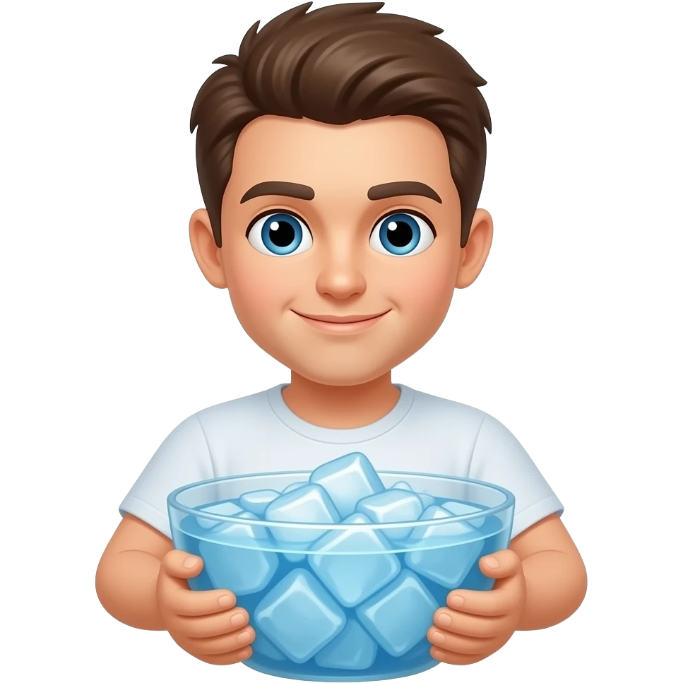 Mensch hält die Hände IN eine Schüssel mit Eiswürfel und Wasser emoji