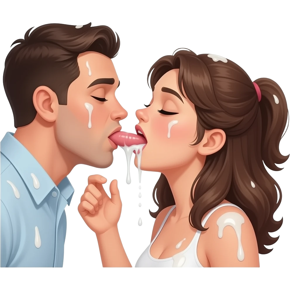 man sucking a mans penis slobbering everywhere and white liquid is all over her emoji
