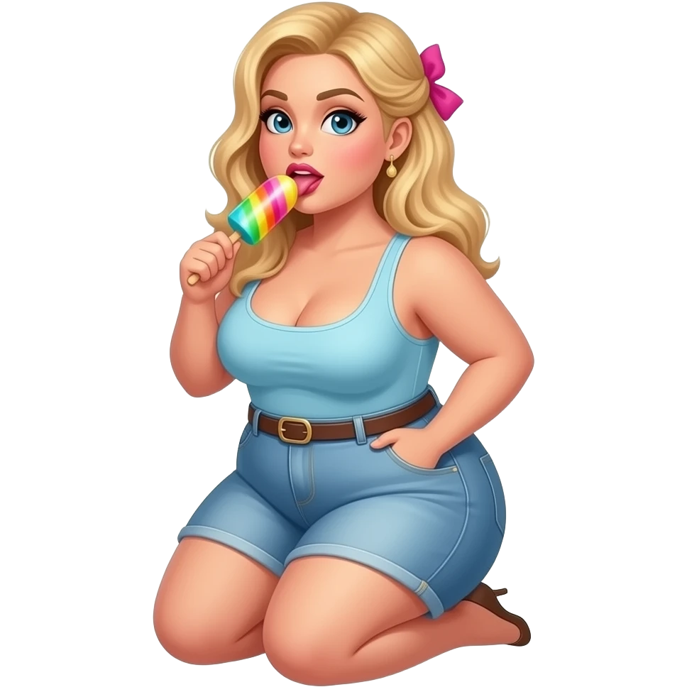 Buxom blonde kneeling while licking popsicle emoji