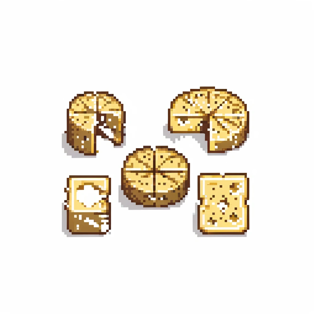 Cybersecurity model visualized as stacked Swiss cheese slices with holes, pixel art, digital security icons, retro computer style emoji