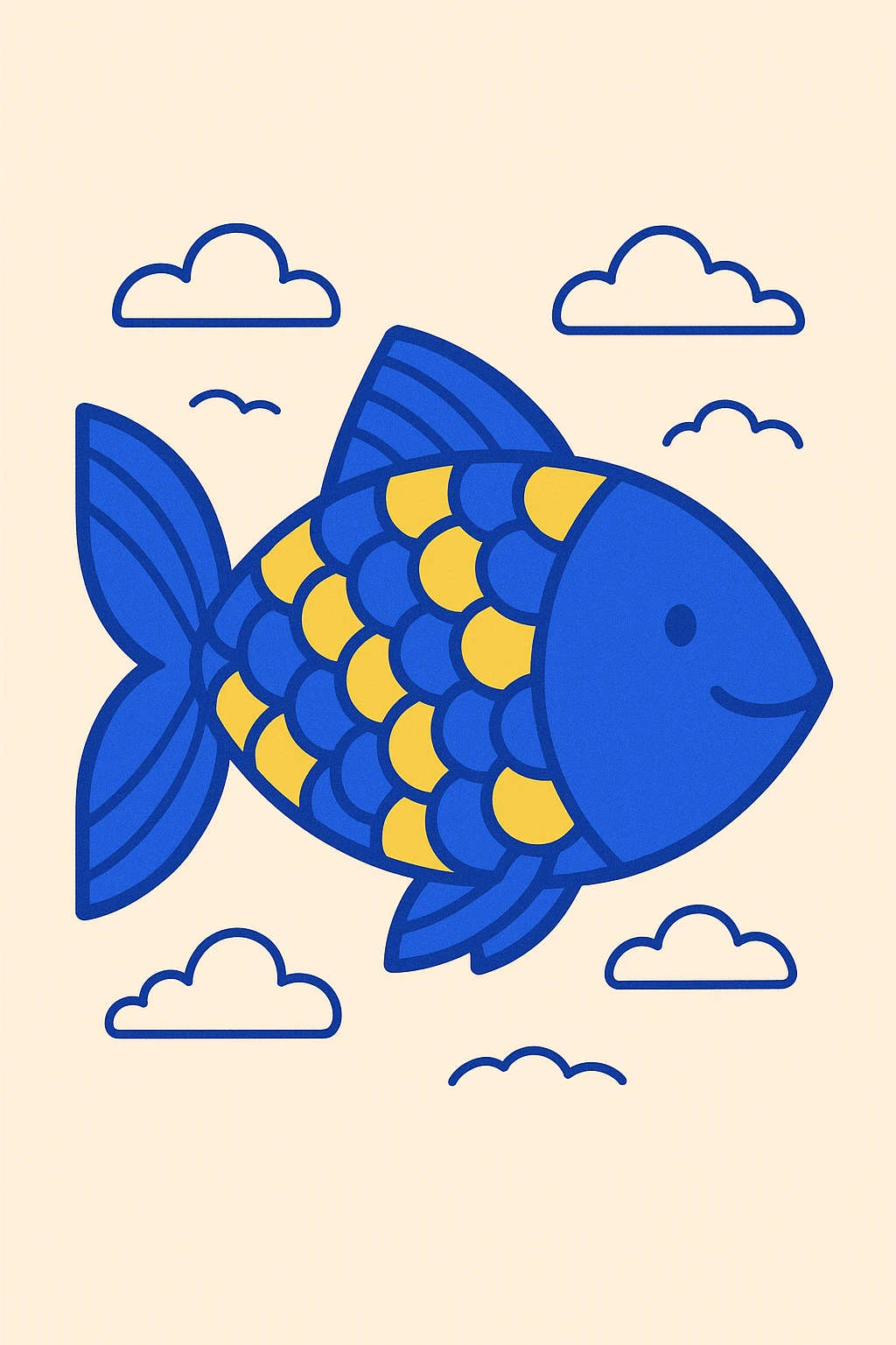 a stylized fish with blue and yellow scales emoji