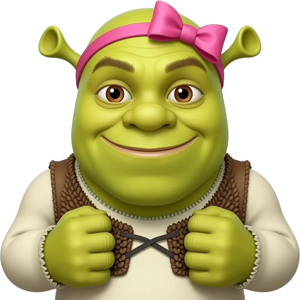 shrek with a pink bow and long nails emoji